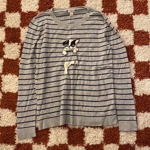 J CREW COTTON STRIPED BOSTON TERRIER SWEATER
